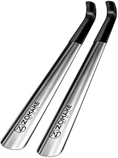 ZOMAKE Metal Shoe Horn 42cm - Long Handled Shoehorn 2Pcs,Extra Long Shoe Horns With Black Handle For Men Women The Elderly (Silver)