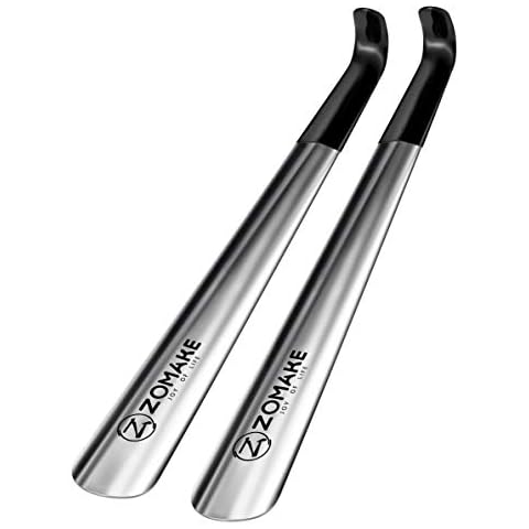 ZOMAKE Metal Shoe Horn 42cm - Long Handled Shoehorn 2Pcs,Extra Long Shoe Horns With Black Handle For Men Women The Elderly (Silver) Cover