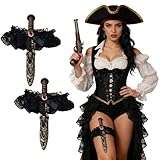 Wxeadu 2 Stück Strumpfband mit Schleife Pirat Dolch Beinstrumpfband, Piratenschwert, Schwarz Dehnbar Spitze Strumpfband Pirat Schwert für Cosplay Halloween Karneval Piraten-Themenveranstaltungen