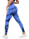 DFEPPJHG Pantalones De Yoga Mujer Leggings Sin Costuras Plisadas Cara Sonriente Contour De La Cintura Alta Para Mujeres Levegadas De Deportes De Levantamiento De Fitness Plisado-Tie-Dye Negro Y Azul-S