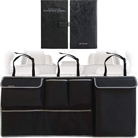 BLACK Auto Backseat Trunk Organizer + BLACK Car Insurance and Registration Card Holder - BUNDLE PACK Cover
