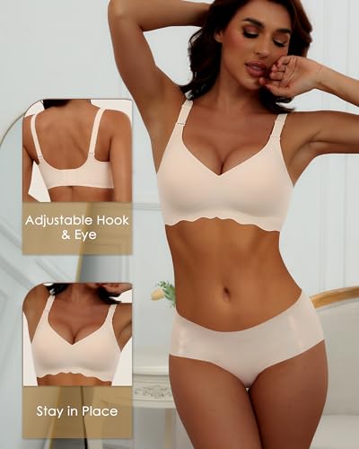 Image of HORISUN Wireless T Shirt Bra Seamless Push Up Bralette Full Coverage V Neck Comfortable Bras for Women