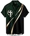 GoofyDaddy Men's Religious Cross Button Down Shirt, Forest Green and Black, Short Sleeve, Regular Fit, Gold Stripe Design