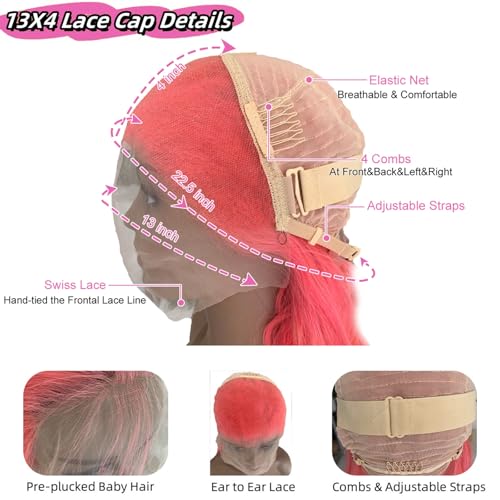 Image of 30 Inch Pink Lace Front Wigs Human Hair 13x4 HD Transparent Body Wave Human Hair Lace Front Wigs for Women 180 Density Pre Plucked Lace Frontal Wig with Baby Hair