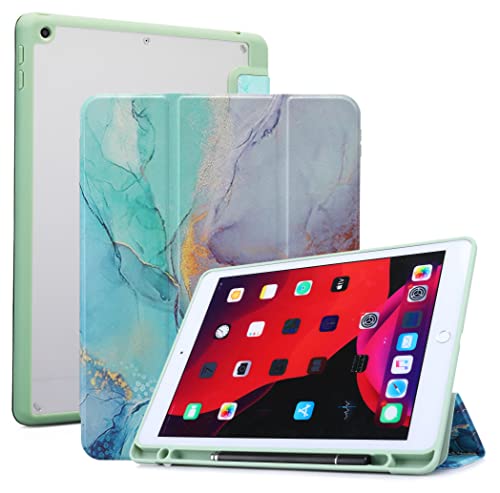 SwooK Case with [Pencil Holder] Smart Cover With Transparent Back ( Soft Edge ) for iPad 10.2 inch iPad 9th 8th 7th Generation 10.2" iPads 2021 2020 2019 Launch A2603 A2604 A2605 A2270 A2428 A2429 A2430 A2197 A2198 A2200 Flip Cover Case