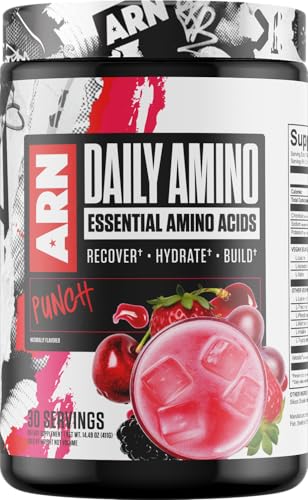 Arms Race Nutrition Daily Amino Full-Spectrum EAA & BCAA Supplement with Velositol Supports Muscle Protein Synthesis & Recovery 30 Servings- Punch