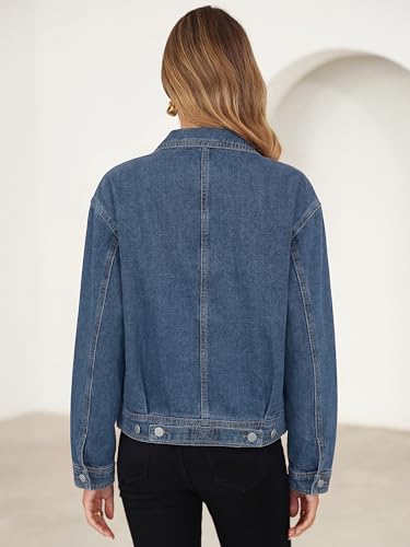 Image of Glamaker Womens Jean Jacket 2026 Casual Basic Trendy Button Down Long Sleeve denim Jacket Coat With Pockets