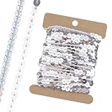URROMA Silber Pailletten-Band, Flache Pailletten Geflecht Trim f黵 Kleid Stirnband Dekor Glitter Spitzenverkleidung f黵 Handwerk Verzierungen Kost黰, 20 Meter