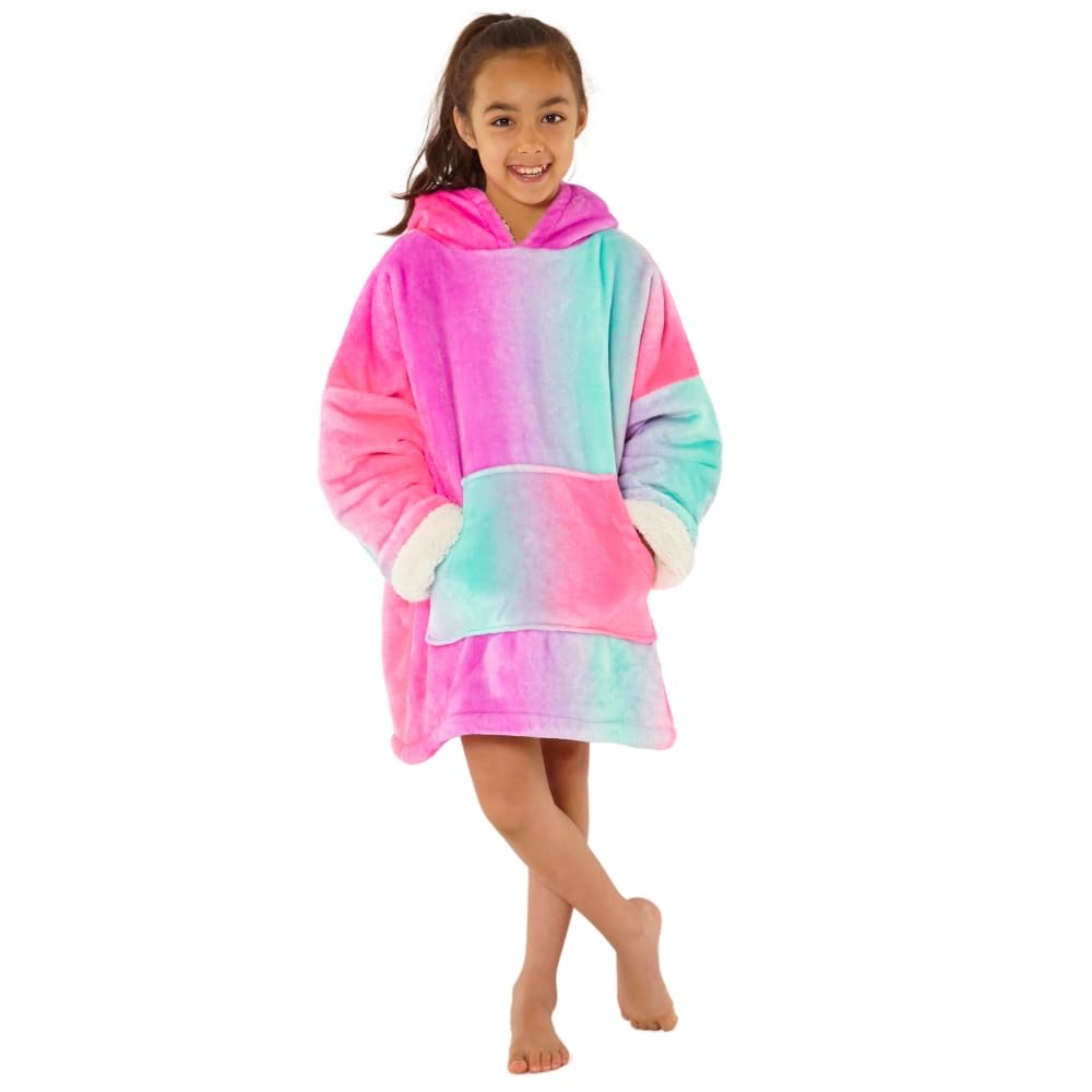 Neon Ombre Print Oversized Sherpa Fleece Hooded Blanket Wearable Throw - Just Essentials - One Size - Bright Pink