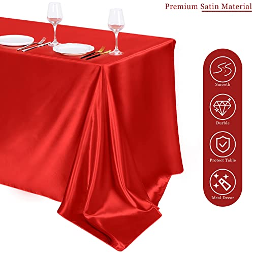 Image of TURSTIN 4 Pack Red Satin Tablecloth 102 x 58 Inch Overlay Table Cover