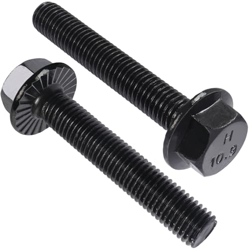VGBUY M10-1.5 x 70mm Flanged Hex Head Bolts,Class 10.9 Black Zinc Plated,Fully Threaded,Black External Flange Hex Drive Screws,Pump,Fix Car,DIY Project(8Pcs)