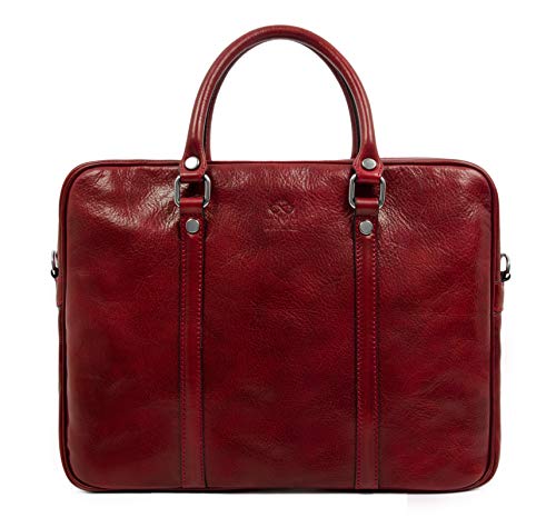 Time Resistance Bolso Bandolera para Hombre y Mujer de Piel - Maletín Portadocumentos de Mano en Cuero Color Rojo Cover