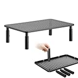 高さ調節可能 モニタースタンド, ブラック, メタル製, 耐荷重20kg, 通気性デスクトップ台, DIY組立式, オフィス用 パソコン/ディスプレイ台, 昇降式