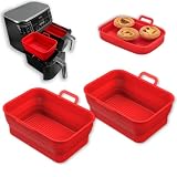 Vangerute Collapsible 2-Pack Silicone Air Fryer Liners, 8QT & 10QT Rectangular Air Fryer Silicone Po
