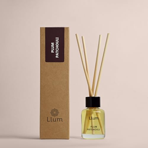 Image of Llum Plum Patchouli 30ml Reed Diffuser Set | Premium Room Freshener for Small Spaces, Washrooms, Desk Accessory | Organic, Toxin Free Home Fragrance, Aromatherapy | Luxurious Scents | Elegant Gift
