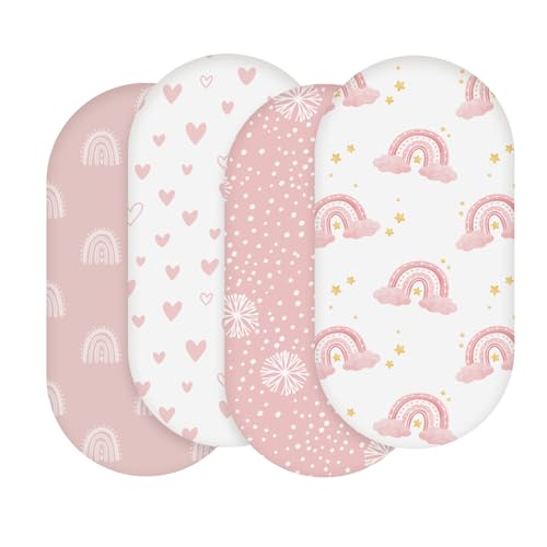 Soarwg Kids Bassinet Sheets 4 Pack, Bassinet Sheets for Baby Boy and Girl, Bassinet Sheet Neutral, Fit for Rectangle, Round, Oval, Hourglass Mattress, Flexible for Different Bassinet Pad/Mattress