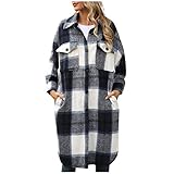 🌈🌈Design: Karierte Coat mit Knopfleiste vorne, fallender Schulter, Manschette mit einem Knopf, zwei geknöpften Brusttaschen, zwei rahmengenähten Handtaschen, Hemdschwanzsaum und langärmligem, locker sitzendem Mantel.