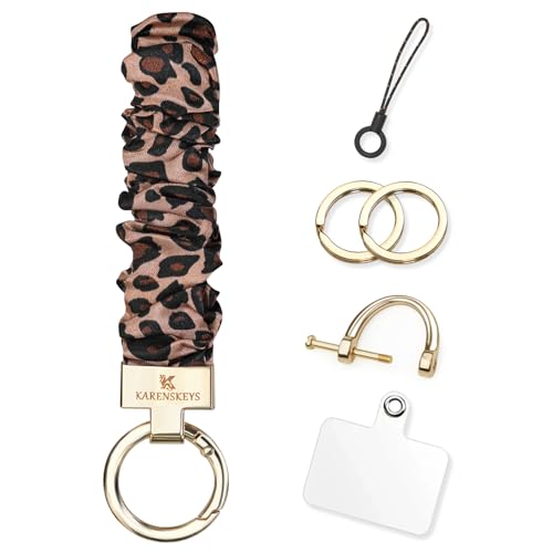 Image of Scrunchie Keychain Wristlet, Key Chain for Car Keys with D Ring, Stretchy Phone Charms with Tether Tab for Women.