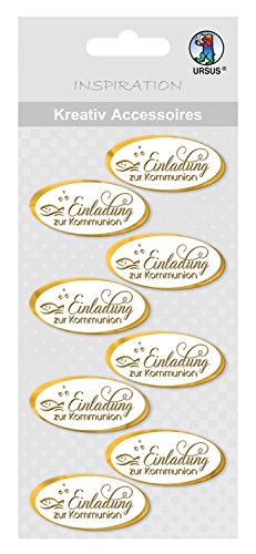 Ursus 564000322 - Kreativ Accessoires, Einladung zur Kommunion, gold, 8 Stück, selbstklebend, aus verschiedenen hochwertigen Materialien, zum Dekorieren von Karten und Geschenke