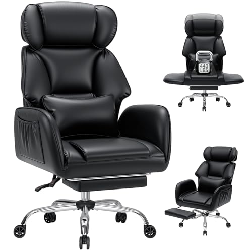 Image of HOFFREE Criss Cross Office Chair with Foot Rest 440 lbs Heavy Duty Ergonomic Desk Chair with Flip-Up Arms Wide Seat PU Leather Executive Gaming Chair with Lumbar Support