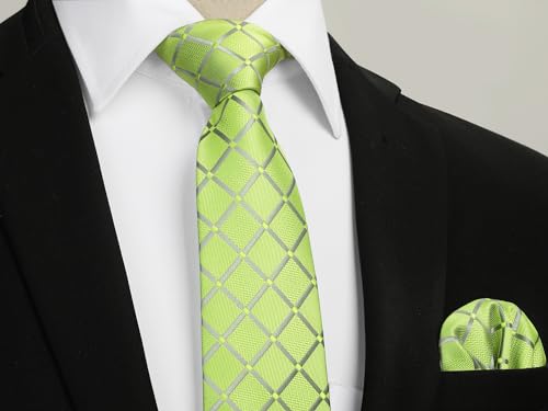 Image of Enlision Ties for Men Plaid Stripe Tie Handkerchief Woven Classic Formal Necktie Pocket Square Clip Set
