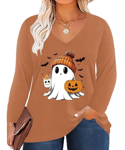 Women's Plus Size Tops Long Sleeve Tee Shirt V Neck Basic Ladies Loose Fit T Shirt