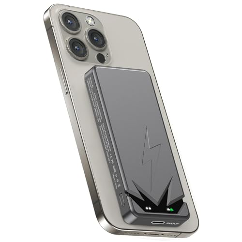JYTIGV Batería externa magnética pequeña, cargador portátil inalámbrico de 5000 mAh con cable tipo C de 20 W PD de carga rápida, paquete de batería Mag-Safe para iPhone 15/15 Pro/15 Pro Max/14/13/12