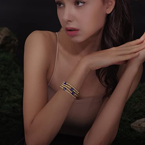 Evil Eye Luck Gold Beaded Protection Mal De Ojo Blue Eye Bracelets For Women Gifts For Bestfriends, Mother, Family Members, Siblings, Sister（5Pcs) #TOP3