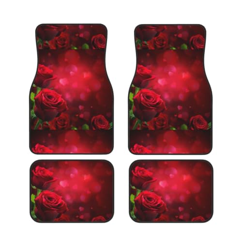 Alfombrillas de coche de neopreno antideslizantes juego de 4 piezas con diseño de rosa roja