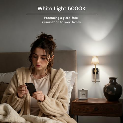 Image of L LOHAS LED Night Lights Plug into Wall, 2 Pack Pleated Fabric Cover Night Light, 5000K Daylight with 0-100LM Dimmable Night-light, Dusk to Dawn Sensor Vintage Nightlight for Bedroom Living Room