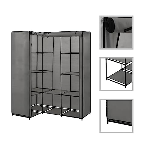 ZQQLVOO Armario de Esquina Gris 130x87x169 cm, ropero de Esquina con Estructura de Hierro Robusta y Duradero, solución de Almacenamiento para Ropa y Zapatos, Cubierta de Tela