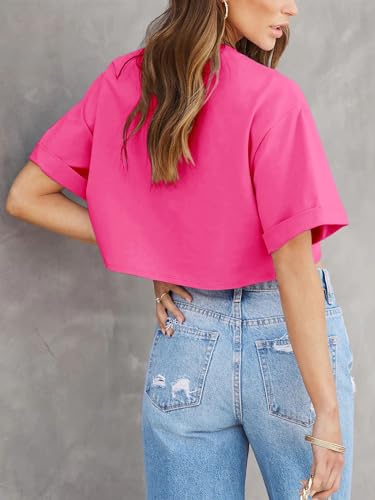 Image of Tankaneo Women Crop T-Shirts Half Sleeve Drop Shoulder Cropped Tops Y2K Casual Summer Basic Tees