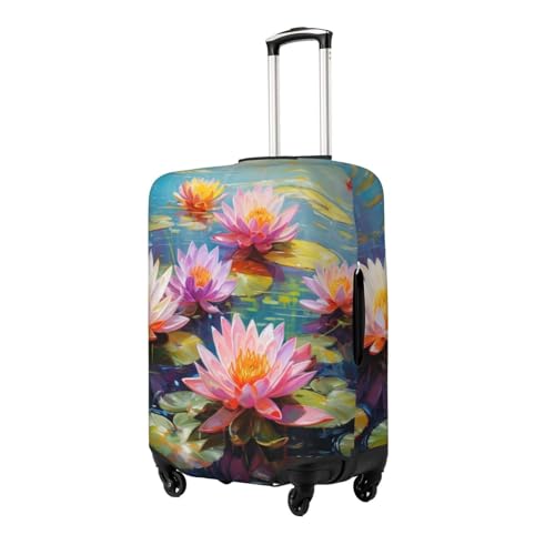 Luggage Cover Protector Lotus Flowers Leaf Art Painting Suitcase Cover With Zipper, Luggage Cover For 22"-24" Suitcase Elastic Washable Stretch Suitcase Protector For Travel Vacation2
