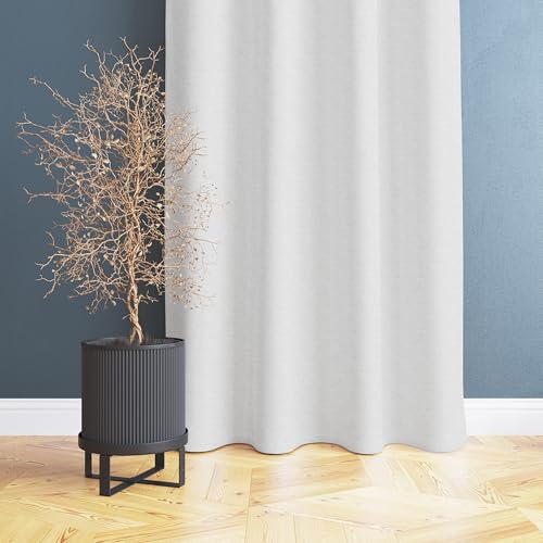 Image of LINENWALAS 100% Blackout Curtains for Door (8 Feet) - Set 2 Panels Linen Texture with Geometric Floral Pattern Complete Light Blocking with Thermal Insulated, Nose Reducing Backing (Cloud White)