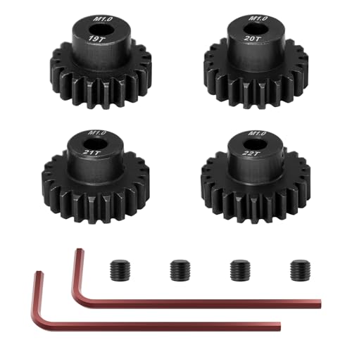 OGRC 4PCS Mod 1 Pinion Gear Hardened Steel 5mm Motor Shaft Gear Set 19T 20T 21T 22T M1 Pitch Gears for 1/8 1/10 RC Car