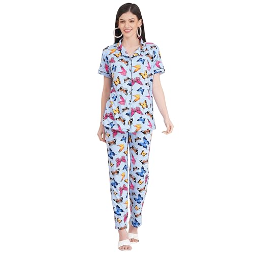 Image of Women's Pure Cotton Top & Pyjama Set - Printed Nightwear and Loungewear, Comfortable Night Suit for Sleep and Relaxation