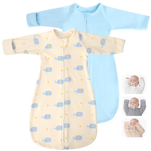 Amrcbb 2 Pack Baby Swaddling Sacks with Arms Up & Sleeves, Mitten Cuffs, 2-Way Zipper, Sleep Sacks Blanket for Newborns Baby Transitional, Calms Startle Reflex, Newborns Baby Boys & Girls Sleep Bag