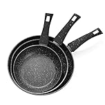 Rainberg 3PK Nonstick Frying Pans Set, Professional Chefs Kitchen Cookware 20cm, 24cm & 28cm, Non Toxic Pans for Cooking, Granite Frying Pan Nonstick Coating, Anti-Scratch Pans, All hobs Compatible.