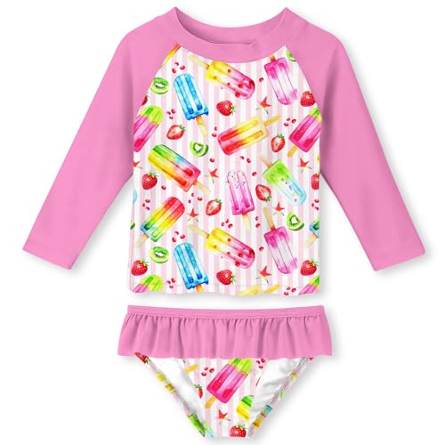 Image of Lovekider Little Girls Swimsuits 2 Pieces Swimwears Rash Guard Set Long Sleeve UPF50+ Bathing Suit for Beach 2-8T