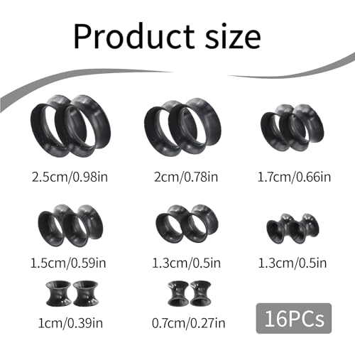 Vidsmow 16 PCS Weich Silikon Ohr Tunnel, Körper Piercing Expander in verschiedenen Größen 6 mm bis 20 mm, Schwarz, Sicher und Hygienisch für Das Dehnen von Ohrlöchern