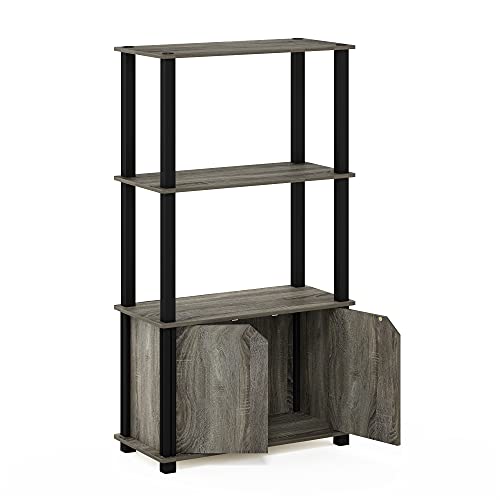 Image of Furinno Brahms 4-Tier Multipurpose Bookcase /Bookshelf /Display Shelf /Display Rack with Door, French Oak Grey /Black