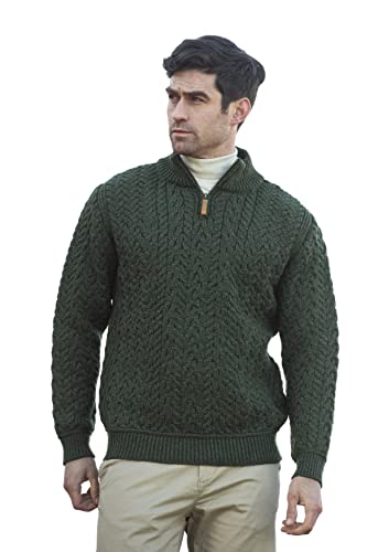 Aran Crafts Men's Wool Half Zip Sweater