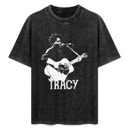 Photo de Retro Washed Shirt Men's Unisex Tracy Chapman Round Neck Antique Wash T-Shirt Short Sleeve Black S