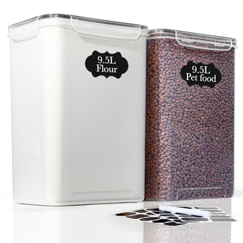GoMaihe Lot de 2 bocaux de conservation XXL grand récipient de 9,5 L avec étiquettes et marqueurs | Boîte de rangement idéale pour 4,5 kg de riz | Couvercle...