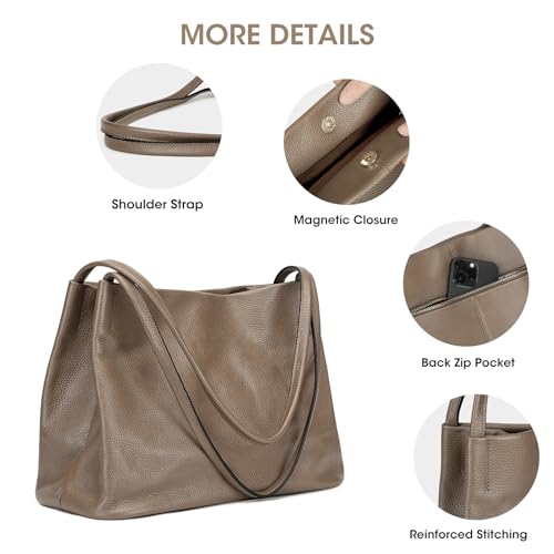 Image of Kattee Leather Tote Bags for Women, Casual Shoulder Hobo Purses and Handbags, Top Magnetic Snap Closure