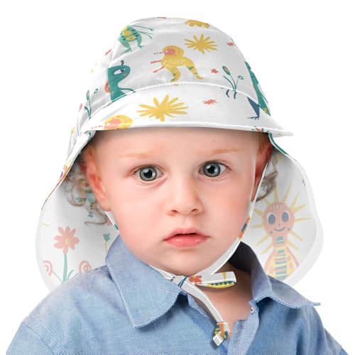 KLL Toddler Boy Girl Beach Hats Boys Beach Play Hats Baby Girls UPF 50+ Large Brim Traveling Camping Hat Cartoon Funny Aliens White2