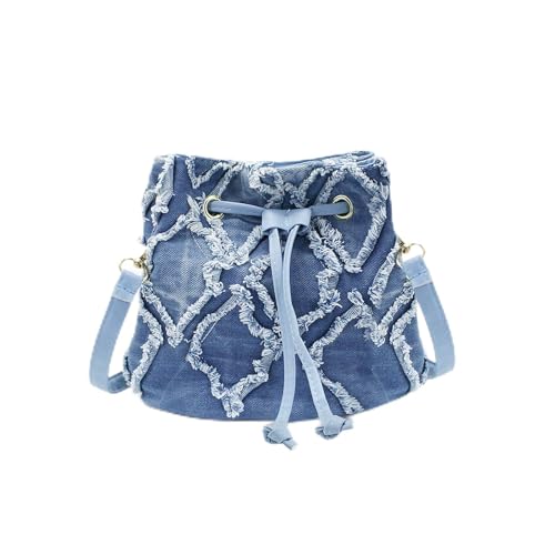 Women Denim Bucket Bag, Jean Small Crossbody Bags for Women, Fashion Rhombus Shoulder Bag with Drawstring