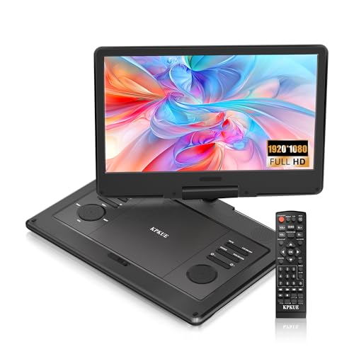 KPKUE 15.6' FHD Portable DVD Player with 13.3' Swivel Screen, 1920 * 1080P Car Player for Kids, 4 Hours Rechargeable Battery Support USB/SD Card, Multiple Disc Formats, Type-C/HDMI Port Dual Speakers