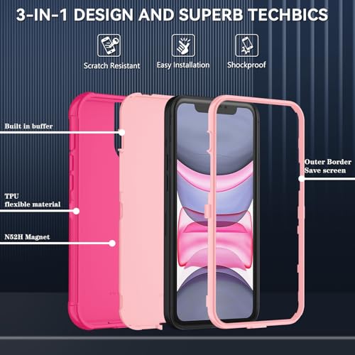 Image of SunStory Compatible with iPhone 11 Case with HD Screen Protector, 3-Layer Heavy Duty Full-Body Cover,3 in 1 Hybrid Protective Case for iPhone 11 6.1 inch,PinkRed