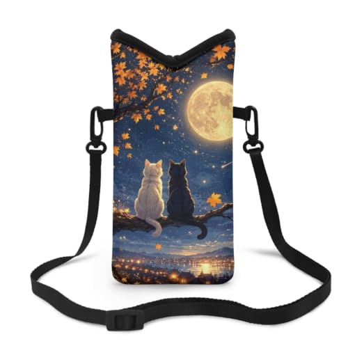 Image of Travel Crossbody Cell Phone Purse Waterproof Mini Smartphone Shoulder Bag Lightweight Cellphone Bag for Phone, Keys, Power Bank, 8 x 4 inch, Cat Moon Night Pattern